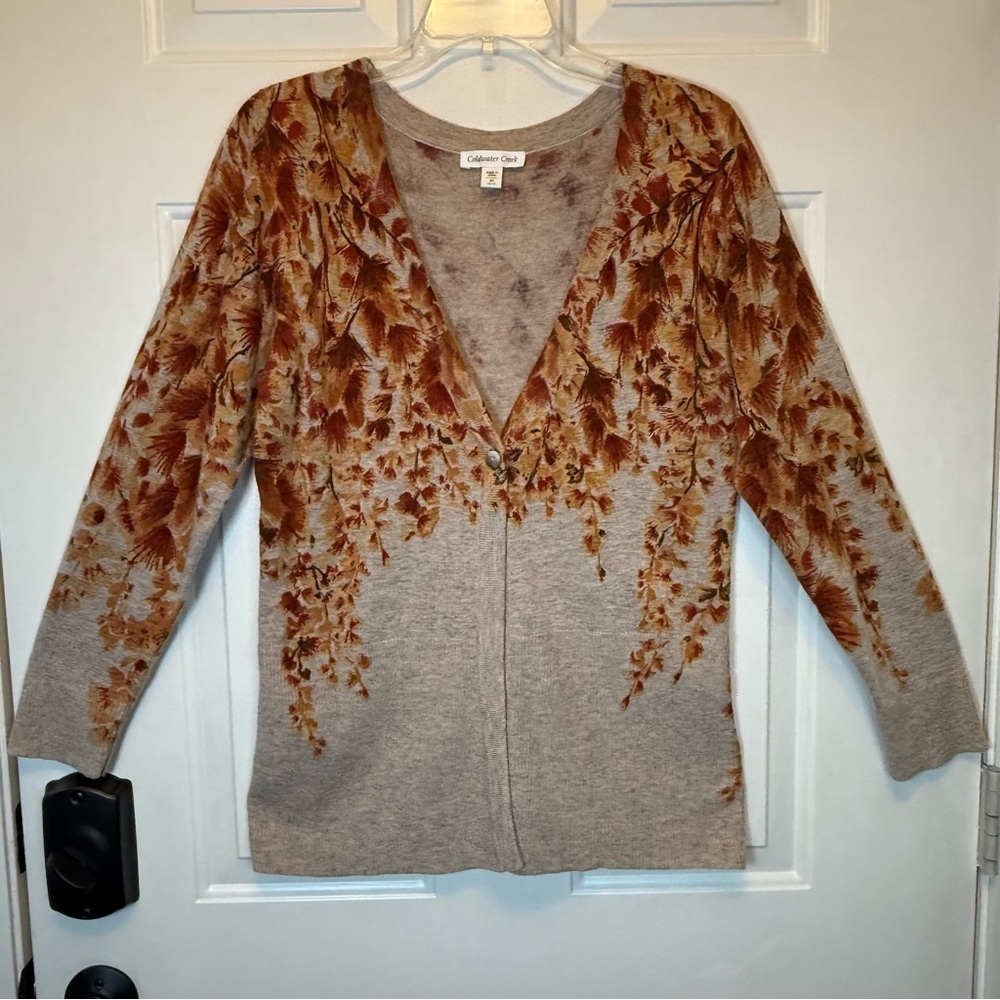 Coldwater Creek Wool, Cashmere, Rabbit Blend Fall Leaves Cardigan Sweater Sz M
